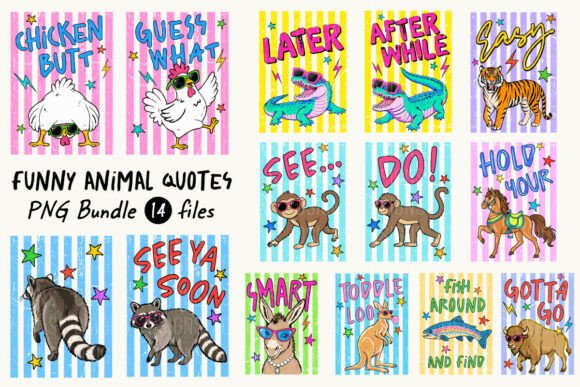 Download Funny Animal Quotes Striped Bundle PNG - Png Collection