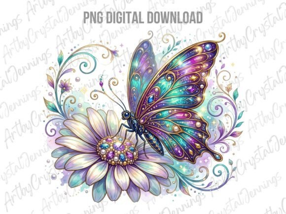 Download Ornate Jeweled Butterfly &amp; Flower PNG - Png Collection