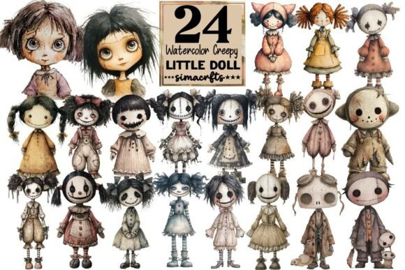 Download Watercolor Creepy Little Doll PNG Bundle - Png Collection