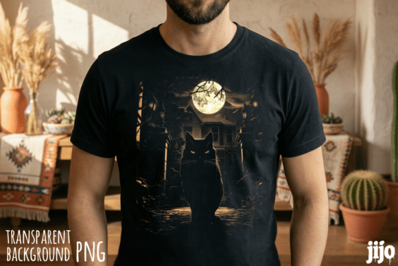 Download Cat Halloween Moon Haunted PNG - Png Collection