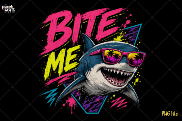 Download Bite Me Retro Shark 80s Sunglasses PNG - Png Collection