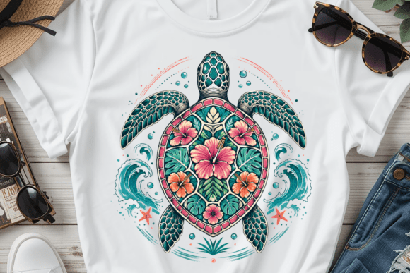 Download Sea Turtle Floral Summer Graphic PNG - Png Collection