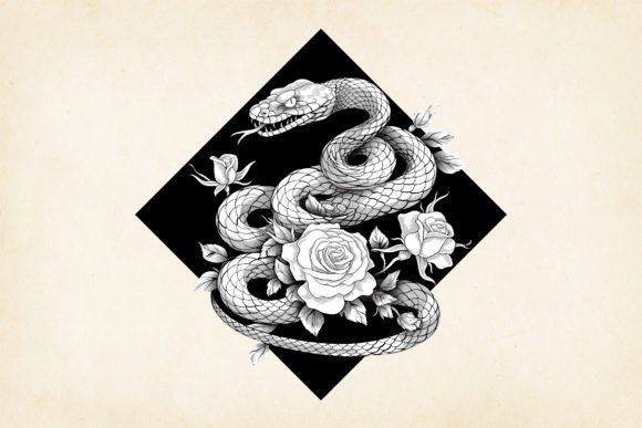 Download Snake and Roses Gothic Art Illustration - Illustration Collection
