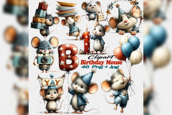 Download Birthday Mouse Clipart PNG Party Set - Png Collection