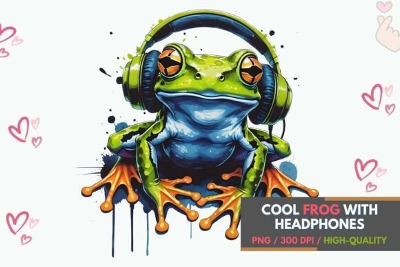 Download Cool Frog with Headphones Art PNG - Png Collection