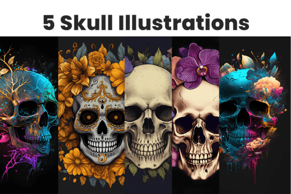 Download 5 AI-Generated Skull Art Illustrations - Illustration Collection