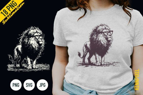Download Lion Wearing Nerd Glasses Shirt SVG PNG - Premium Bundle