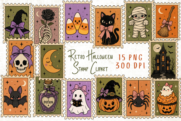 Download Retro Halloween Stamp Clipart PNG - Png Collection