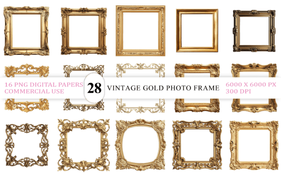 Download Vintage Gold Photo Frame PNG - Png Collection