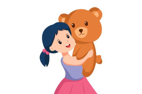 Download Little Girl with Big Doll Illustration - Illustration Collection