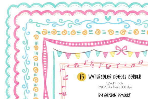 Download 15 Watercolor Doodle Border PNG JPG – Cu - Png Collection