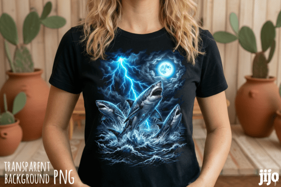 Download Shark Lightning Moon Ocean PNG - Png Collection