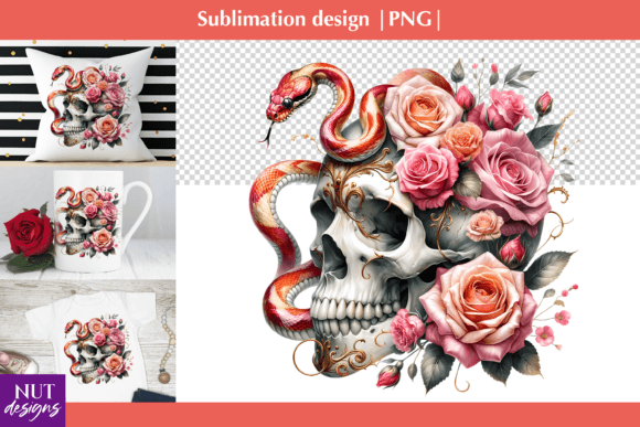 Download Floral Skull Png Snake Skull Sublimation - Png Collection