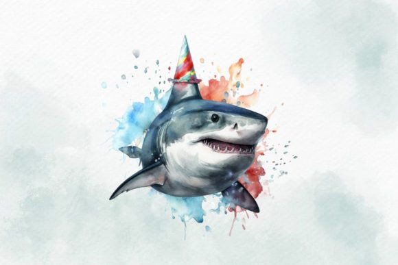 Download Birthday Shark Watercolor PNG Design - Png Collection