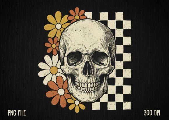 Download Retro Skull Flowers Gothic Aesthetic PNG - Png Collection