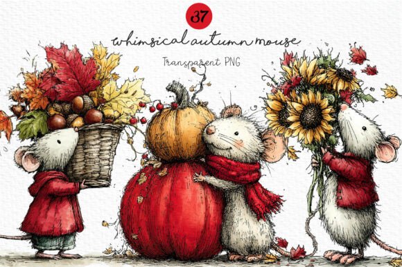 Download Whimsical Autumn Mouse Clipart PNG - Png Collection