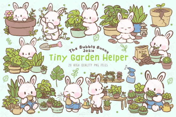 Download Kawaii Garden Bunny Clipart PNG Set - Png Collection