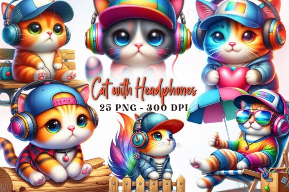 Download Colorful Cat with Headphones Sublimation - Sublimation Collection