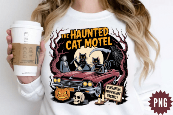 Download Retro the Haunted Cat Motel PNG Design - Png Collection