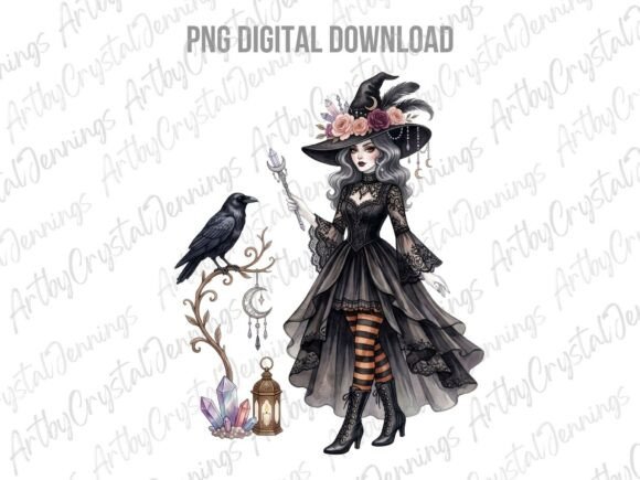 Download Gothic Halloween Witch with Raven PNG - Png Collection